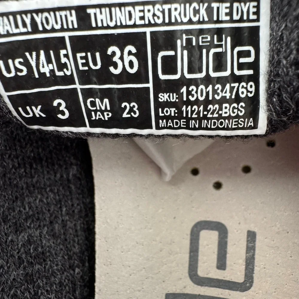 Hey Dude Wally Thunderstruck Tie Dye Black White Youth Loafers Shoes Y4 L5